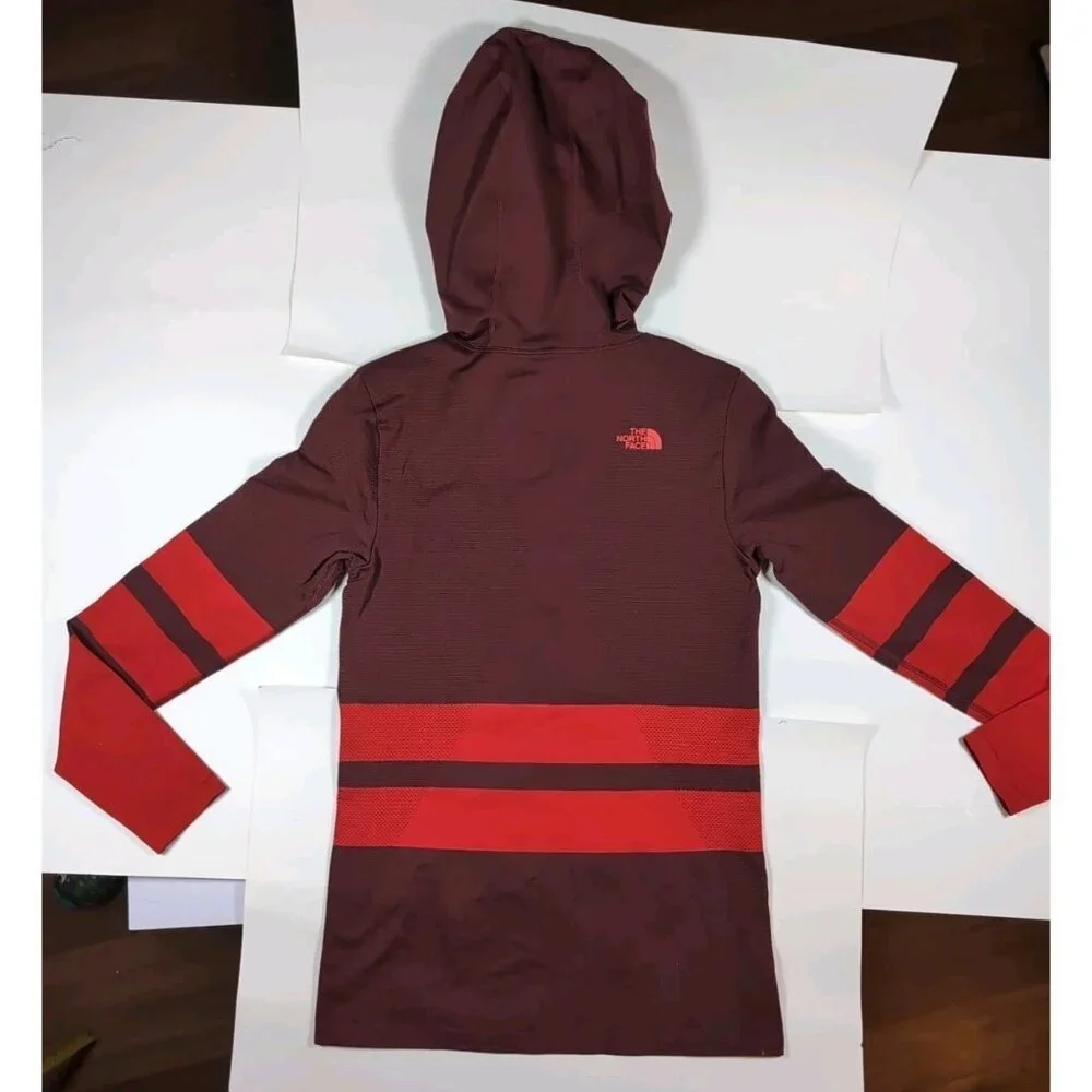 The North Face Red Stripe Secondskin Seamless 1/4 Zip Hooded Pullover Medium - Picture 9 of 9